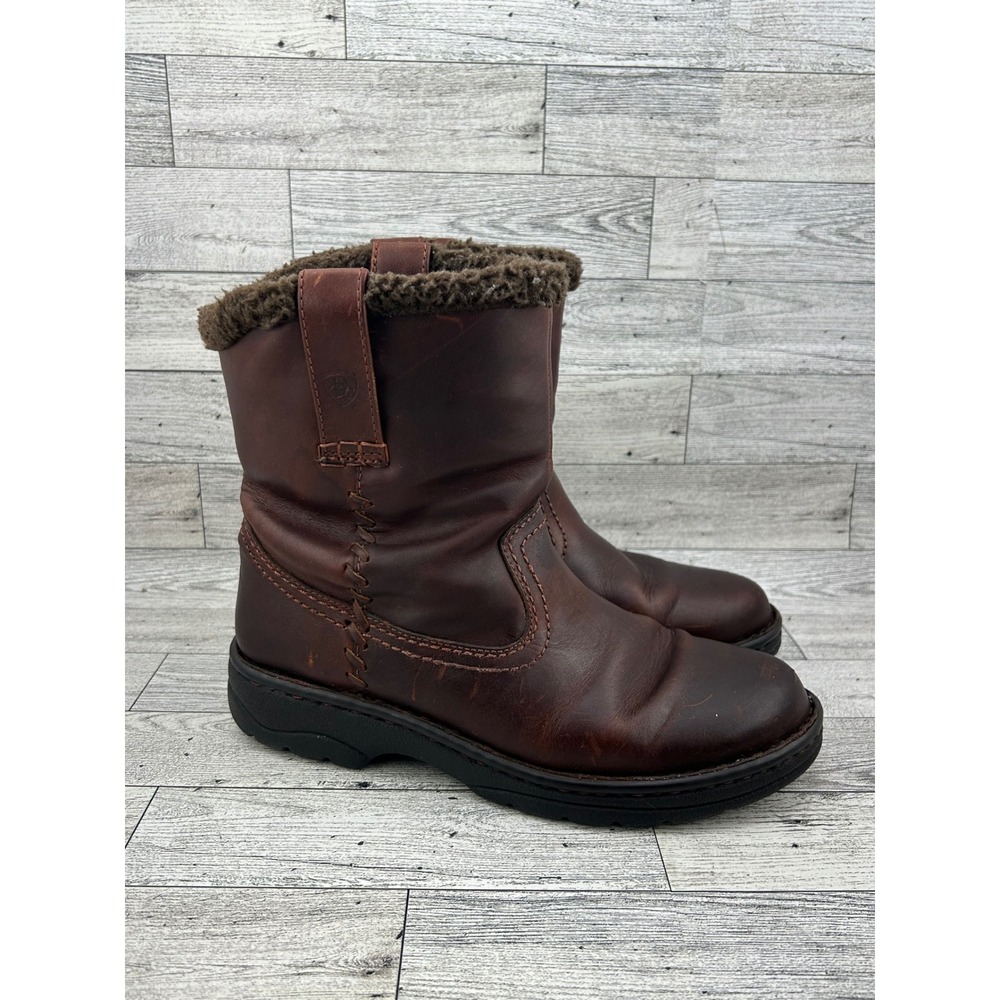 Ariat 20922 Brown Leather Faux Fur Lined Pull On Boots Women 7B 4LR Cushioning - Picture 11 of 13